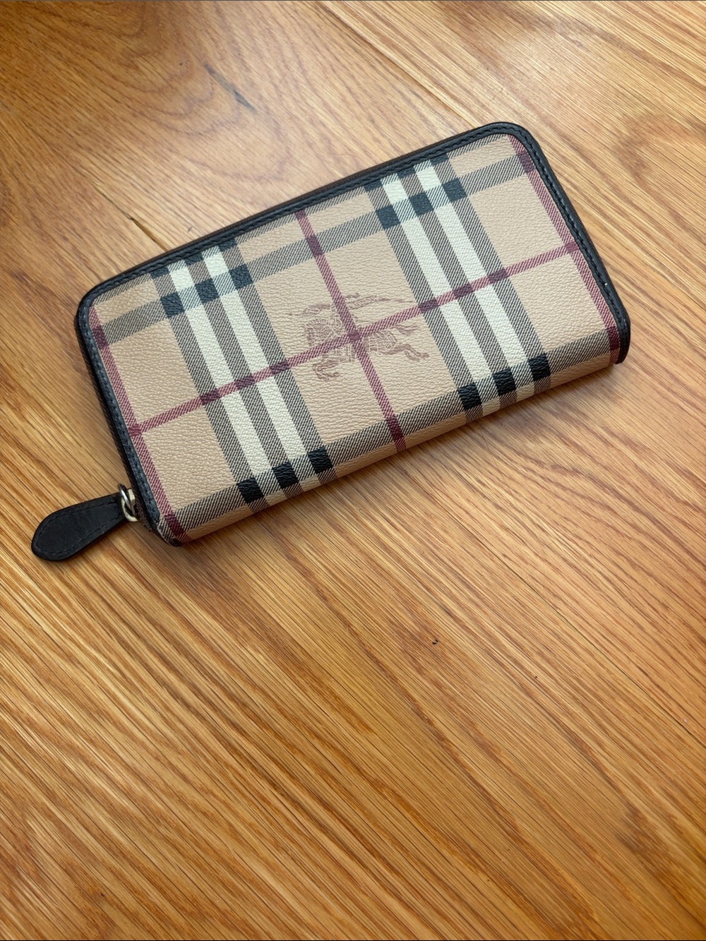 Burberry Classic Check Zip-Around Wallet in Beige and Black